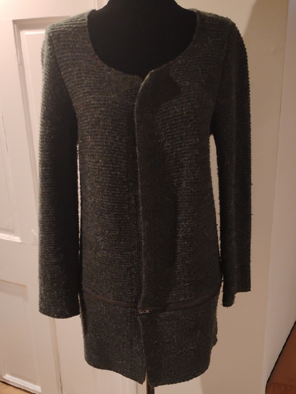 Sioni Long Knit Open Front Cardigan in Dark Grey